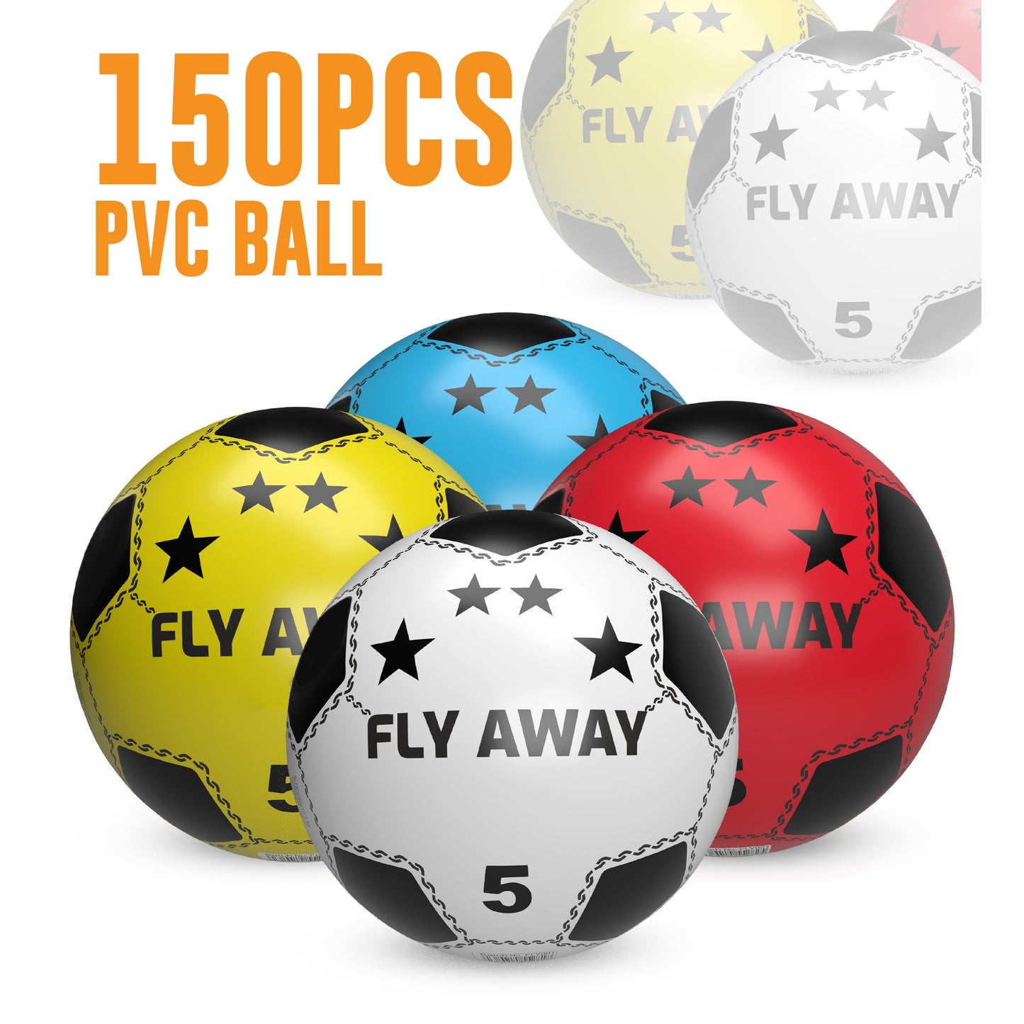 Soccer Shoot PVC Football Pack of 150 For Kids (Deflated) Lightweight Party pack Adjustable Inflatable ball Suitable For Indoor Outdoor Play Beach, Home, Birthday, School & Parties Assorted Colors
